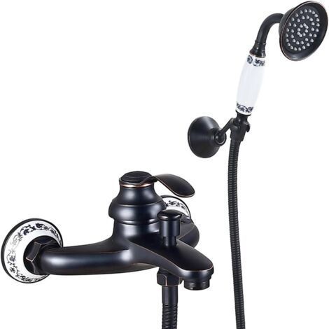 Retro wall-mounted brass bathtub faucet H59 – Shower mixer with hand shower – Easy installation – Flexible 150 cm (1/4)