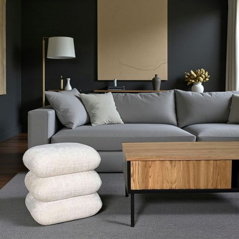 Pouf pivotant écru effet coussins empilés IENA (1/5)
