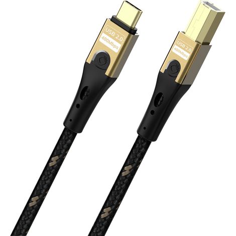 Oehlbach USB-C® Kabel USB 2.0 USB-C®, USB-B Stecker 2 m Schwarz/Gold Geflechtschirm D1C9548 (1/2)
