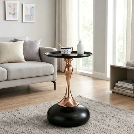 Tavolini da martini moderni, tavolino rotondo piccolo per il soggiorno, tavolino d'appoggio da 38 cm con base in metallo, tavolo rotondo nero per la camera da letto e comodino, tavolino da tè per il b (1/5)