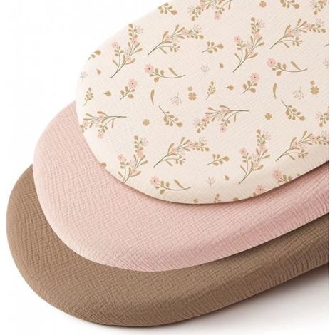 Ensemble de draps-housses universel pour berceau - 3 pièces - Mousseline de coton - Drap-housse pour poussette et berceau - 80 x 40 cm - Élastique - Drap-housse en mousseline - Drap nid d'ange - Marro (1/5)