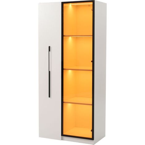 Mobile multifunzione 160 cm con vetrina in vetro temperato, LED e ruote (1/5)