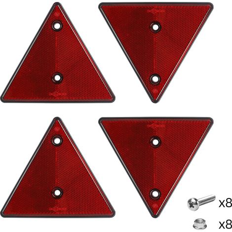 4 x Réflecteurs Arrière Rouges Triangle Réfléchissant Remorque Vis de Fixation Triangle Réflecteurs Arrière pour Poteaux Porte Caravane Mur Bateau Camion Tracteur (1/4)