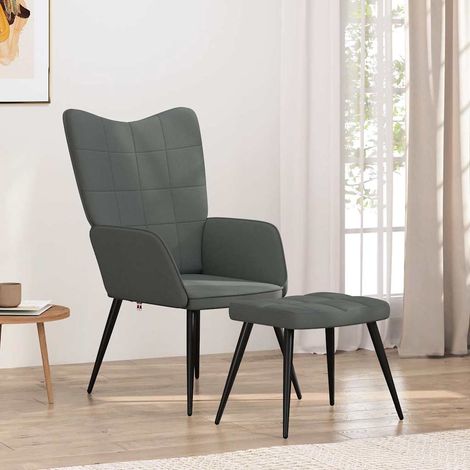 vidaXL Sillón de relax con taburete tela gris oscuro (1/5)