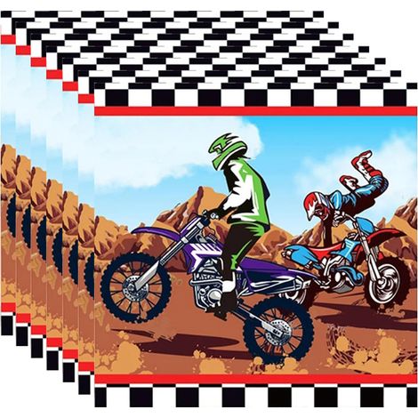 Lot de 20 serviettes de table pour motocross, voiture de course, décoration d'anniversaire, décoration de moto, serviettes pour décoration d'anniversaire thématique (1/5)