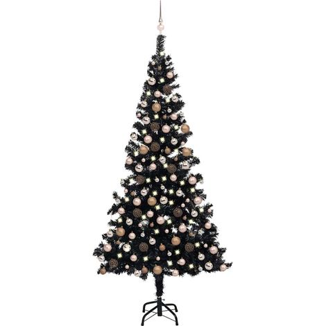 vidaXL Künstlicher Weihnachtsbaum Beleuchtung & Kugeln Schwarz 210 cm (1/5)