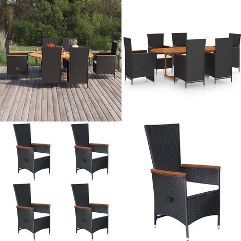 Juego de comedor de jardín 7 piezas negro ratán sintético - Mesa de jardín - Sillas de jardín