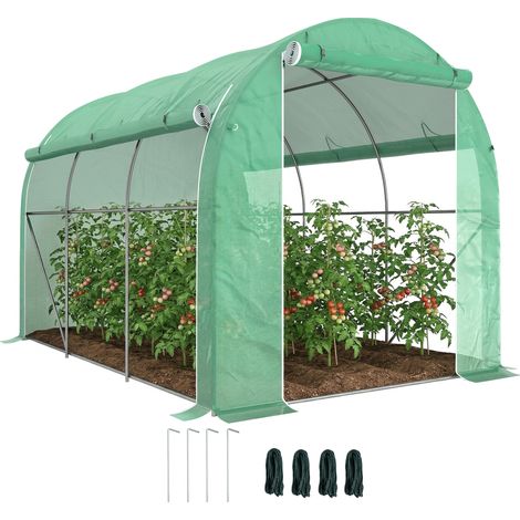 Serre Tunnel Jardin 296x196x200 cm – 3 Portes et 6 Fenêtres, Structure Acier Galvanisé – Vert