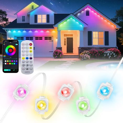 Guirlande Lumineuse Extérieure Permanente, Éclairage Intelligent RGB pour Avant-Toit, Contrôle par Télécommande/Application, Mode Musique Minuterie 1-4h Étanchéité Ip65 30m (1/5)