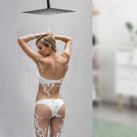 Sofetiy Max Grand pommeau de douche pluie (30 x 30 cm), carré en acier inoxydable, autonettoyant, noir