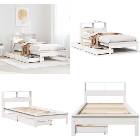 Letto con Libreria senza Materasso 75x190 cm in Legno Pino - Letto con cassetto - Letto in legno