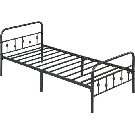 Cadre à lattes-Métal pliant noir pour chambre ou guest room-Structure robuste-91,8x206,9x82,5cm-Sans Matelas (1/5)