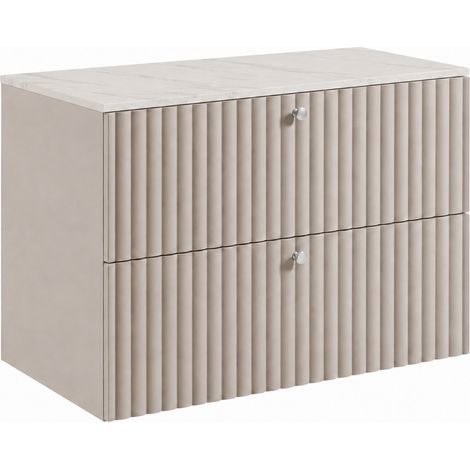 Meuble sous-vasque suspendu 80 cm, 2 tiroirs, avec plan de travail, fermeture douce, Cachemire / Marbre, poignées argentées, 80 x 44,4 x 58,6 cm (1/5)