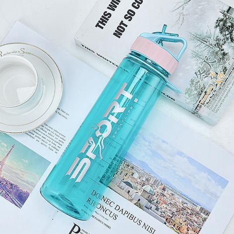 Blue Lake, 1000-ml-Sport-Trinkflasche, Trinkflasche mit Strohhalm und Zeitmarkierung, BPA-frei, Klappverschluss, robuste Sport-Trinkflasche (1/5)