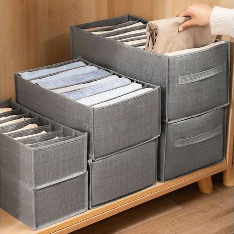 3er-Set faltbare Schubladen-Organizer mit je 9 Fächern für Kleiderschrank, T-Shirts, Jeans, Leggings – 44 x 24 x 22 cm, Grau (1/5)