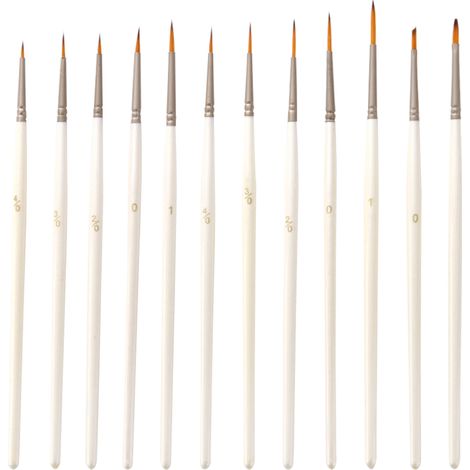 Set di 12 pennelli in miniatura in nylon per la massima precisione nella pittura acrilica, ad acquerello, a guazzo, a pigmenti e ad olio.