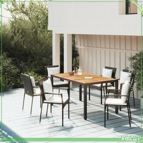 Ensemble à manger de jardin - FAFEICY - 3157965 - 5 pcs - Résine tressée noire - Table acacia 150x90 cm (1/5)