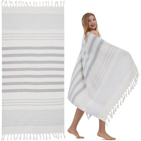 TAISHENGDA Weiches Strandtuch - Leichtes Strandtuch aus Baumwolle, türkisches Strandtuch, saugfähiges Handtuch, schnelltrocknend, Hammam-Saunatuch für Damen und Herren (Grau, 180 x 100 cm) (1/5)