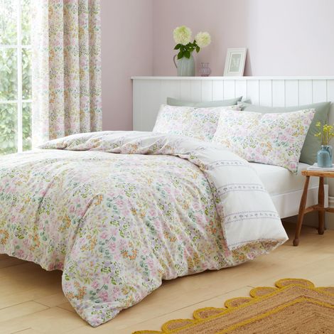 Housse de Couette - Lilas - King Size (230 x 220 cm) - Polycoton - 2 taies d'oreiller - Réversible avec Motif à Rayures - Parure de lit Douce (1/3)