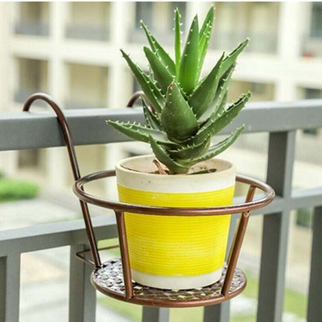 Lot de 2 paniers à suspendre en fer forgé pour pots de fleurs - Pour terrasse, balcon, porche ou clôture Bronze (1/4)