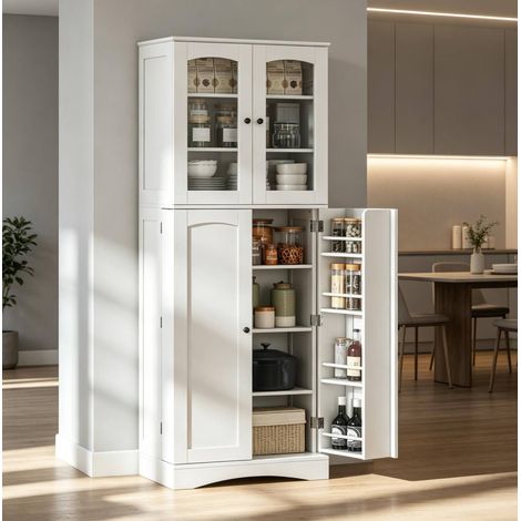 Armario alto de cocina 60 x 40 x 162 cm blanco con estantes ajustables HAVRYA (1/5)