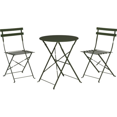 Set Table + 2 Chaises de Jardin Pliable en Métal Vert (1/3)