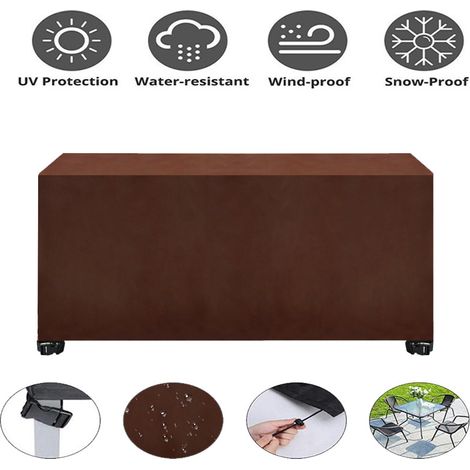 Housse Salon de Jardin, 420D Housse de Meuble Oxford Tissu Meuble de Jardin de Étanche, Housse de table de jardin imperméable avec quatre boucles coupe-vent(152x104x74cm)brun