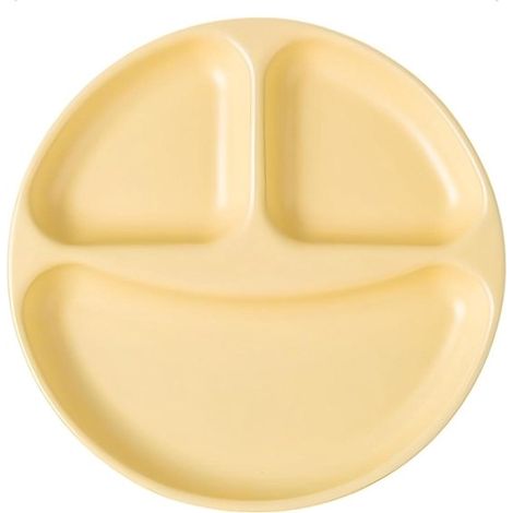 Unterteilter Keramikteller – Kinderteller mit Smiley-Gesicht – Portionskontrolle – Dreifach-Fächer-Design – 20,5 cm Durchmesser – Gelb (1/2)