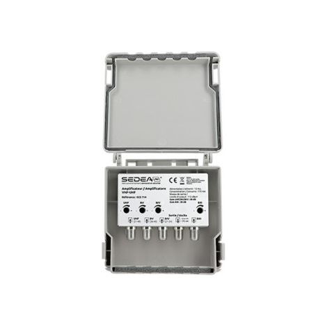 Amplificateur VHF UHF 4 entrées 1 sortie 38 dB 023714 - 12 Vcc, BV BIV BIII, Facteur de bruit 5-8 max (1/4)