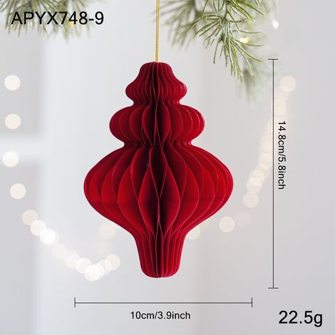 Décoration de Noël / Boule lanterne rouge velours 15cm - Ornements suspendus pour arbre et intérieur (1/2)