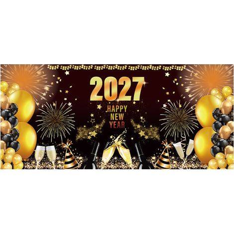Nouvelle bannière décorative haut de gamme pour garage, thème Nouvel An 2027 - 180 x 400 cm - Lot de 10