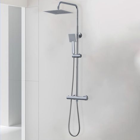 Biubiubath Bathroom Square Chrome Thermostatic Mixer Shower Exposed Valve double head set (1/5)