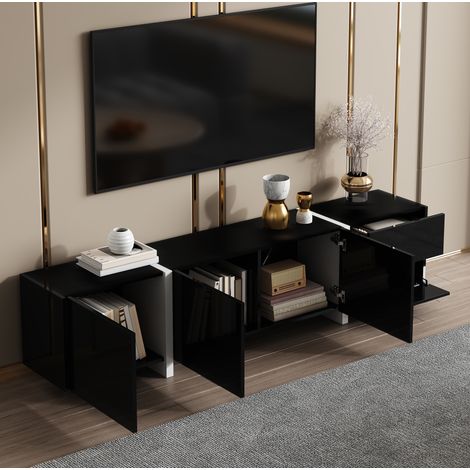 Mueble TV 170x37x42 cm blanco MDF con 4 puertas y 2 compartimentos abiertos (1/5)
