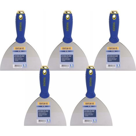 Semin – Lot de 5 couteaux à enduire 15 cm – Manche bi-matière – Embout métal renforcé – Prise en main ergonomique
