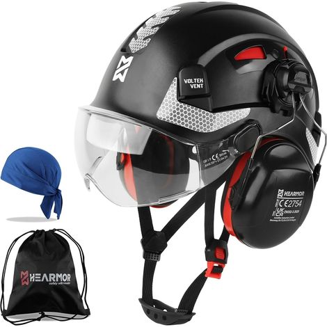 Casque de Protection avec Protection auditive et visière, certifié en 397, Casque de Travail ventilé, Suspension à 6 Points, idéal pour l'industrie et la Construction, Blanc (1/5)