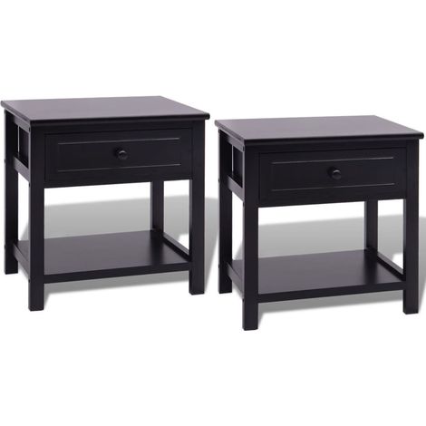 INLIFE Table de chevet 2 pcs Bois Noir (1/5)