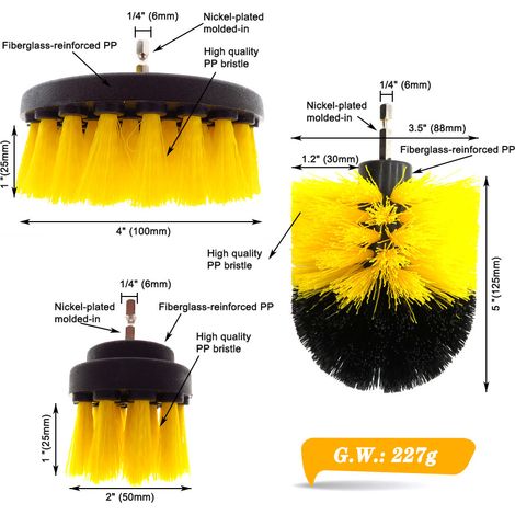 Lot de 3 - Brosse De Nettoyage Perceuse Électrique - Épurateur Électrique Pour Brosse De Nettoyage Pour De Salles De Bains - Jaune (1/5)