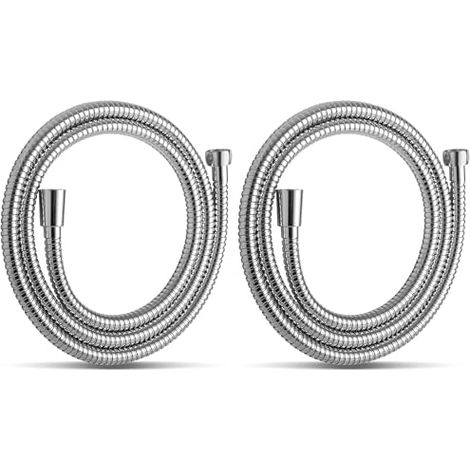 Flexible de Douche 2m,Avec protection Anti-Torsion,Inox Tuyau de Douche,Haute pression de remplacement Tuyau de Douche,Pour robinetterie de salle de bains,Chromé (Lot de 2) (1/5)
