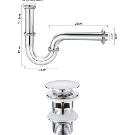 Siphon - Robinetterie Evacuation Lavabo Avec Débordement - Raccord Universel 1 1/4 Pouces - En Laiton Massif - Pour Lavabo Standard - 1 Pièce (1/5)
