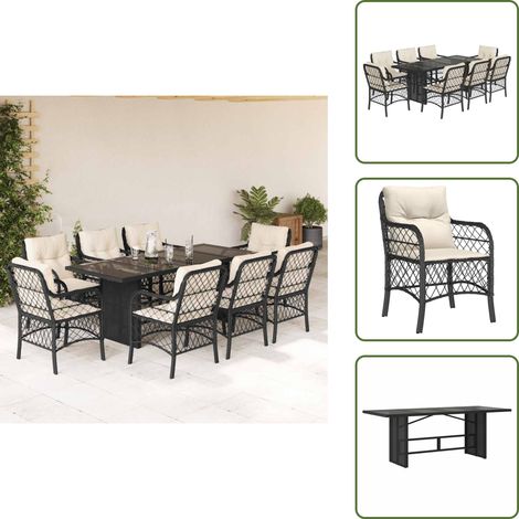 Mesa de jardín - vidaXL Set de comedor de jardín 9 pzas y cojines ratán sintético negro - Ratán sintético