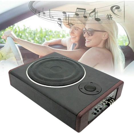8" 12V 600W Holz Ultradünner Auto Untersitz KFZ Untersitz Aktiv Subwoofer Car Audio Edelstahl (1/4)