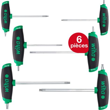 Wiha Jeu de clés mâles 6 pièces avec manche en T TORX® I ComfortGrip avec lame latérale I Jeu T10 - T40 I Jeu de clés mâles avec manche en T (45622) (1/5)
