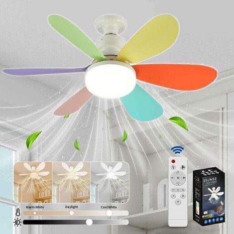 Ventilateur de Plafond avec Lumière et Telecommande, LED Ventilateur Dimmable Plafonnier avec 40W E27 Lampe Intégrée, 6 Pales, 3 Vitesses, Silencieux, pour Salon, Chambre, Coucher (Couleur) (1/3)
