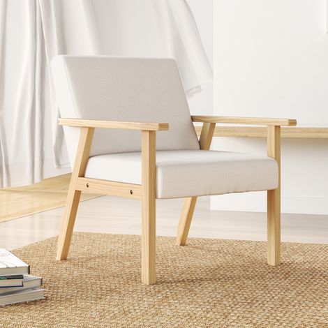 Fauteuil avec accoudoirs 64 x 70 x 72 cm crème blanc – structure en bois (1/5)
