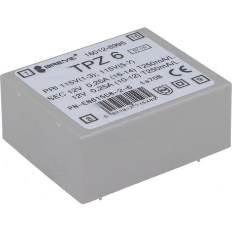 Transformateur encapsulé 12+12v 6va E115+115vac Tpz6/2x12v