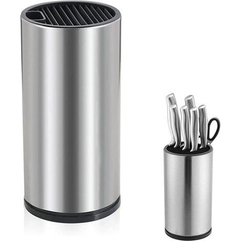 Knife Holder - Round Stainless Steel Storage Rack with 12 Slots and Scissor Slot - Kitchen Countertop Organizer - 1 Piece