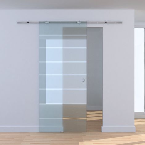Porte coulissante en verre, porte vitrée partiellement satinée pour chambre, dimensions 900 x 2050 mm (1/5)