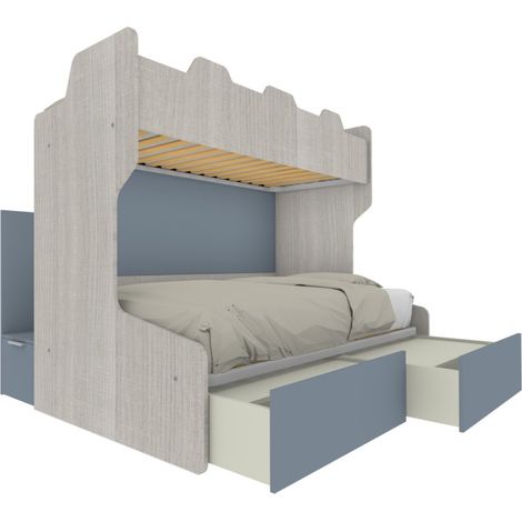 Letto a castello salvaspazio con scala contenitore - 1 Piazza e mezza + singolo - Rovere Rock e Avio (1/5)