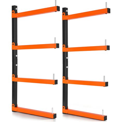 VEVOR Soporte de Pared para Madera 50 kg por Nivel, Estantería Plegable 4 Niveles, 2 Piezas, 410 mm de Profundidad, Pasadores de Bloqueo, Kit de Montaje para Tuberías Objetos Largos Garajes Talleres (1/5)