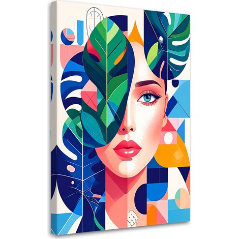 Wandbild Frau mit Monstera-Blättern im Bauhaus-Stil 40x60 cm (1/5)